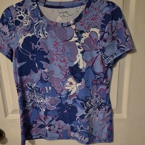 Talbots Lavender, Navy & White Floral Short-Sleeve Tee